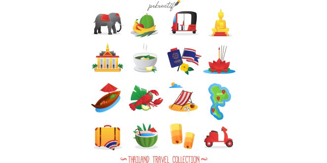 Thailand travel symbols collection Vector
