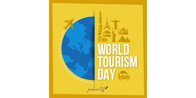 Tourism day background with world monuments flat design Vector
