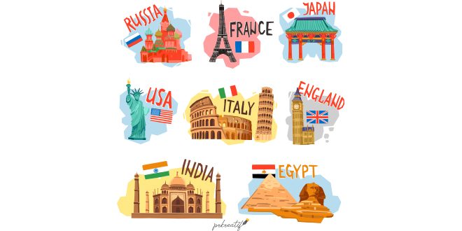 Tourism vacation travel flat pictograms set Vector