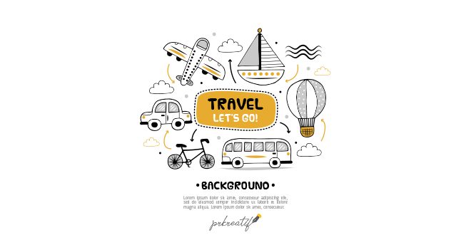 Travel background with different transports Vector
