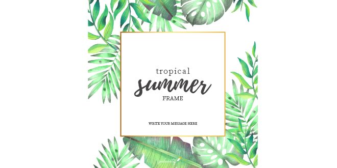 Tropical Summer Frame with Watercolor Leaves Vector