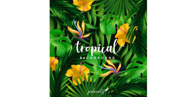 Tropical background with wild flowers Vector