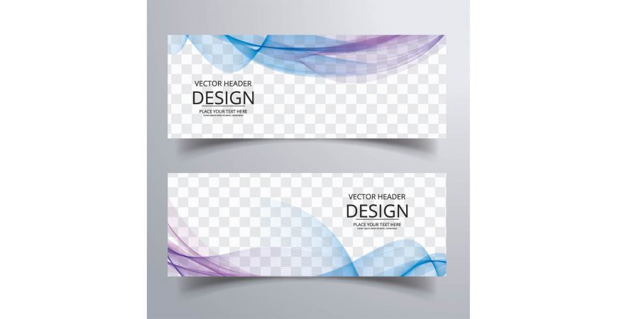 Banner with blue and purple wavy shapes