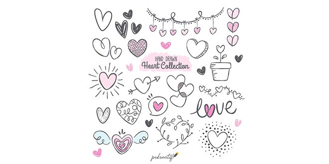 Fantastic pack with variety of hand-drawn hearts Vector