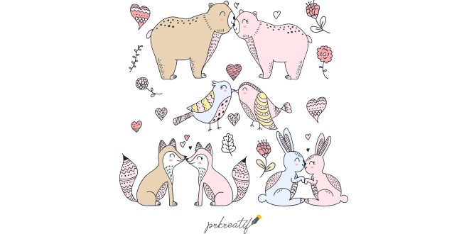 Valentine kissing animal couple pack Vector