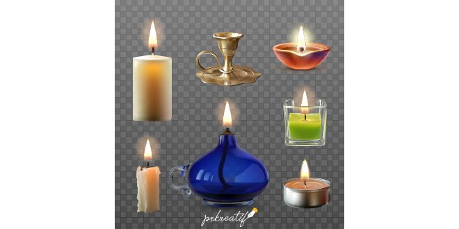Vector illustration of a collection of various candles in a realistic style Vector