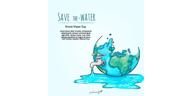 Watercolor water world day background with hand drawn tap Vector