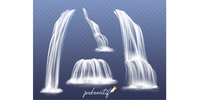 Waterfall or water cascade illustration. Isolated realistic set of flowing streams falling Vector