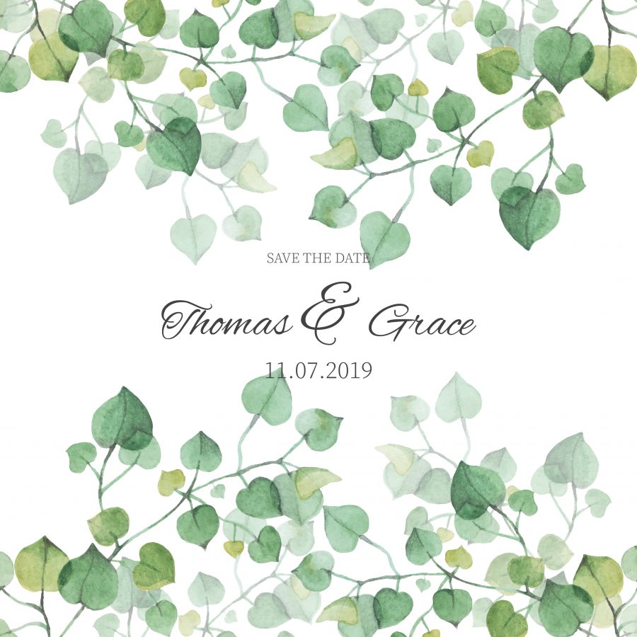 Wedding Invitation with Watercolor Leaves Vector