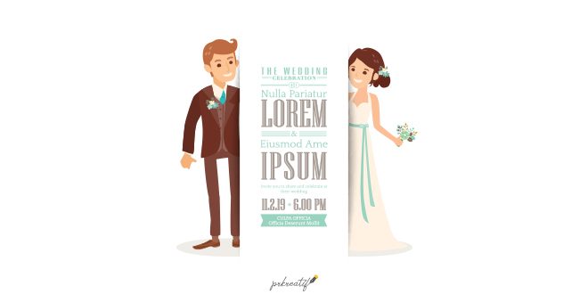 Wedding invitation with a cute bride and groom Vector