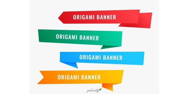 Wide origami banners in ribbon style Vector