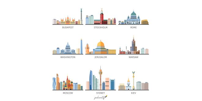 World famous cityscapes flat icons collection Vector