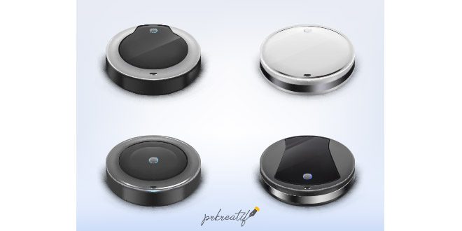Realistic set with robotic vacuum cleaners, smart round robots using for housework Vector